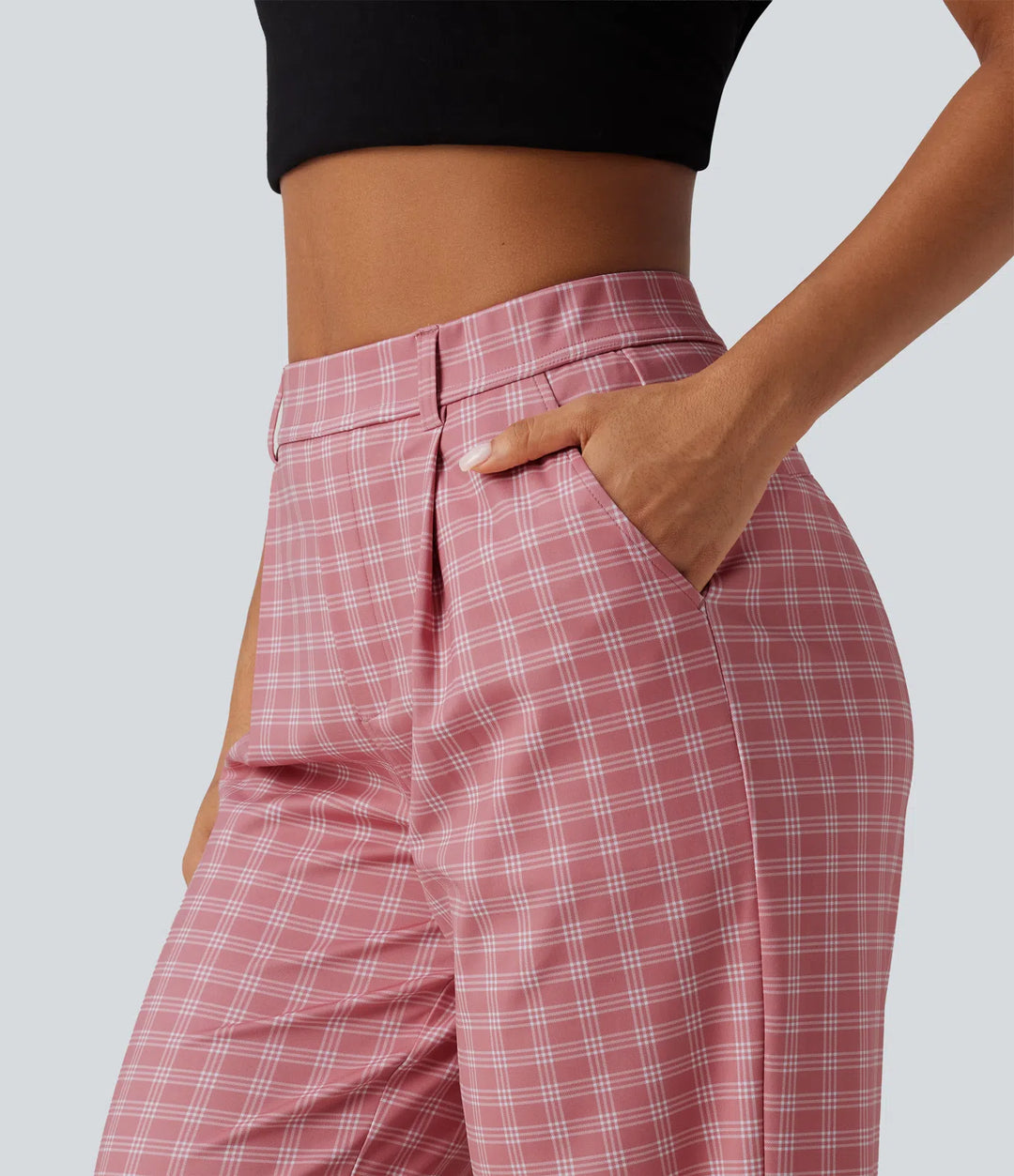 Halara Flex High Waisted Straight Leg Plaid Work Pants with Pockets