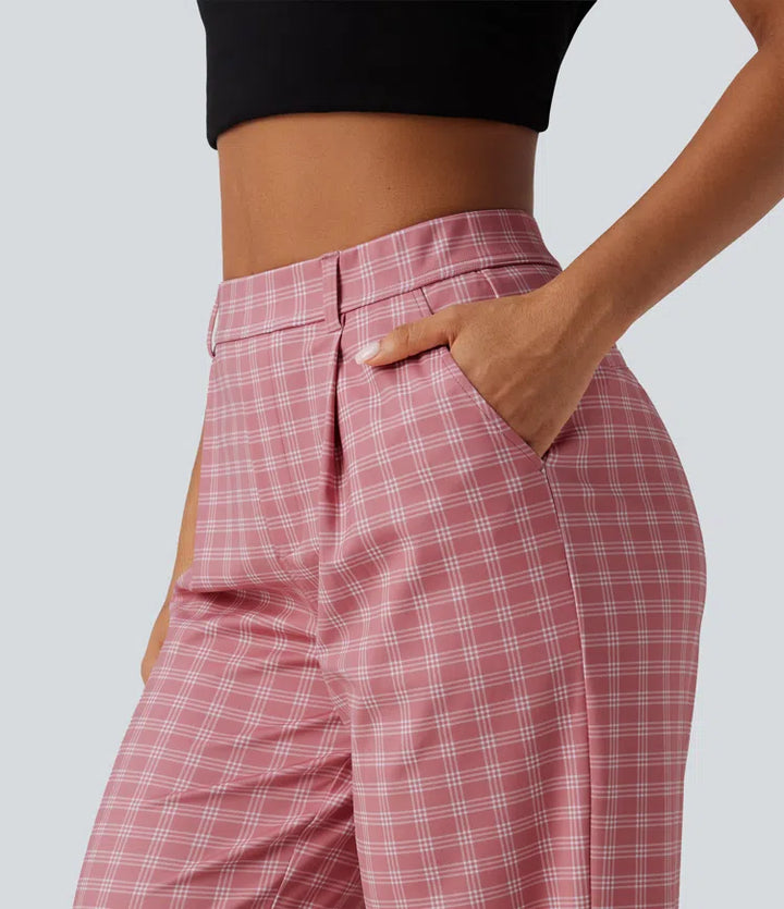 Halara Flex High Waisted Straight Leg Plaid Work Pants with Pockets