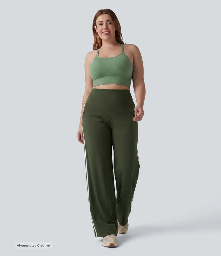 Plus Size Halara UltraSculpt High Waisted Tummy Control Color Block Stripes Yoga Baggy Pants with Pockets