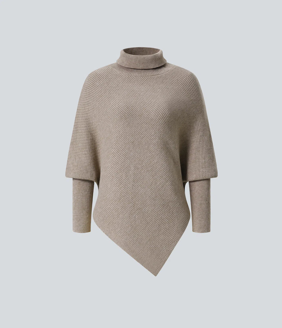 High Neck Long Sleeve Asymmetric Hem Work Sweater