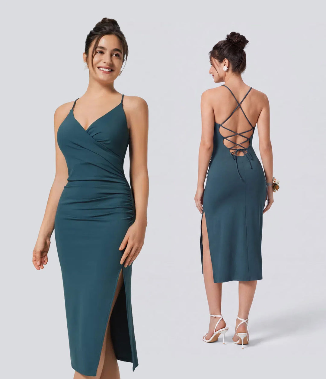 SoftlyZero Airy Crossover Ruched Lace Up Bodycon InstantCool Dress