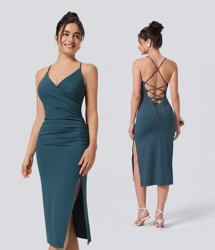 SoftlyZero Airy Crossover Ruched Lace Up Bodycon InstantCool Dress