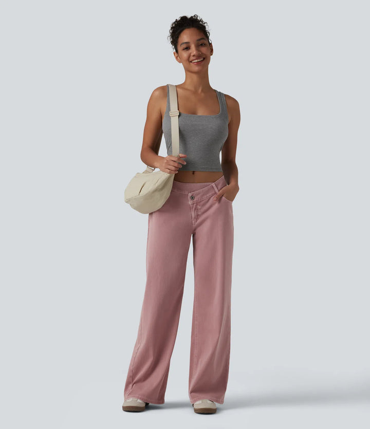 Halara Flex Asymmetric Low Rise Wide Leg Colorful Casual Jeans with Pockets