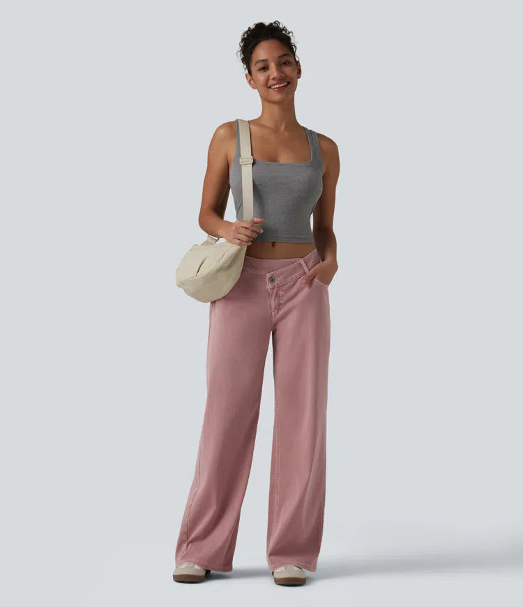 Halara Flex Asymmetric Low Rise Wide Leg Colorful Casual Jeans with Pockets