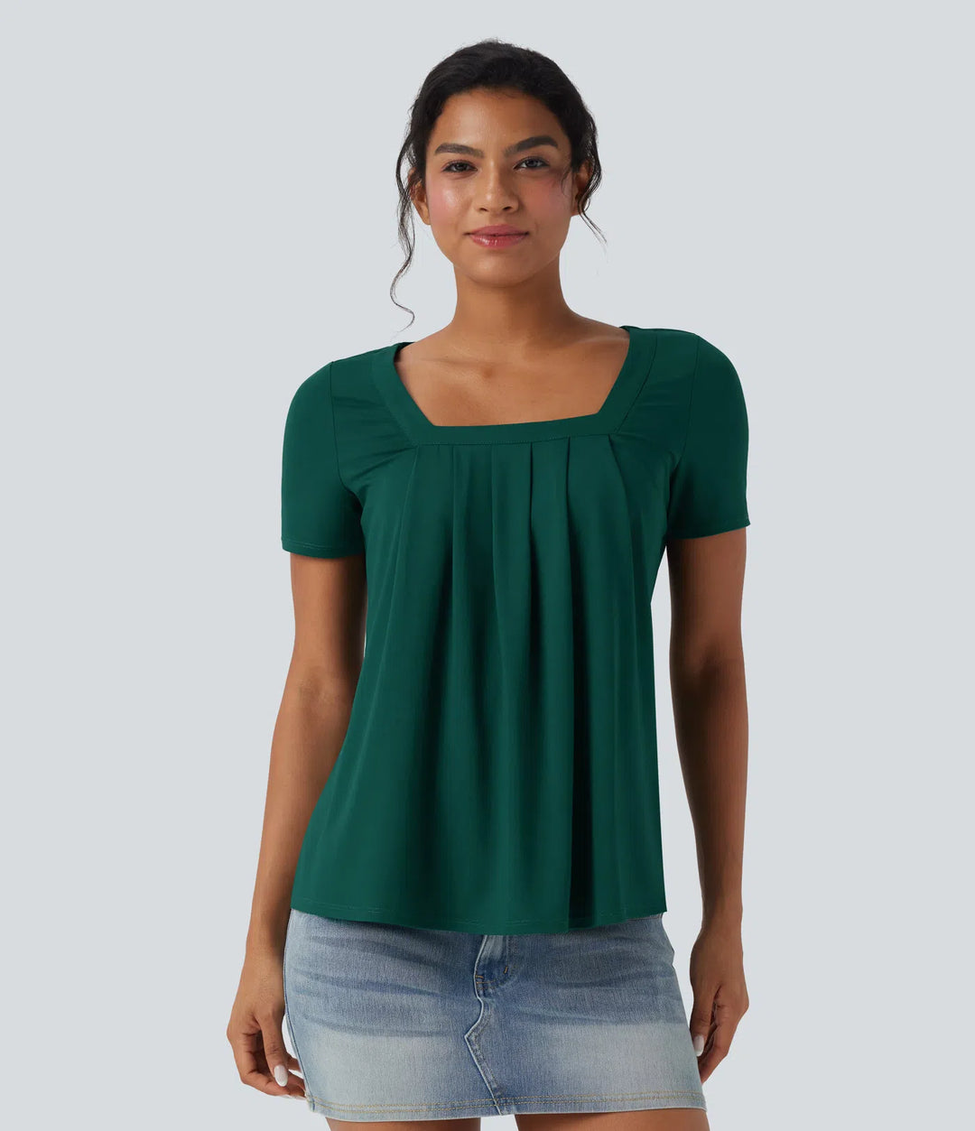 Square Neck Short Sleeve Casual Blouse