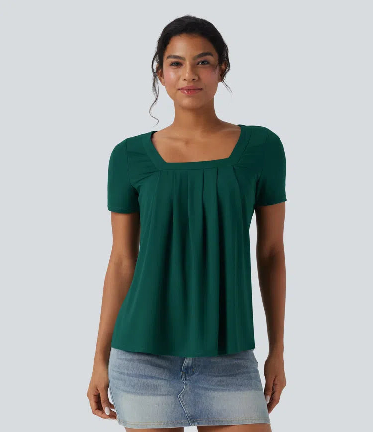 Square Neck Short Sleeve Casual Blouse
