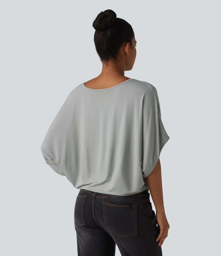 Round Neck Batwing Sleeve Relaxed Casual Top