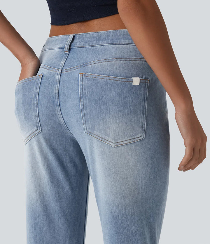 Halara Flex Low Rise Flare Washed Casual Jeans with Pockets