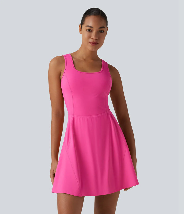 SoftlyZero Airy 2-in-1 Cool Touch Mini Dance Active Dress with Pockets-Easy Peezy Edition-Longer Length