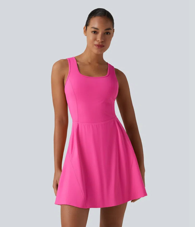 SoftlyZero Airy 2-in-1 Cool Touch Mini Dance Active Dress with Pockets-Easy Peezy Edition-Longer Length