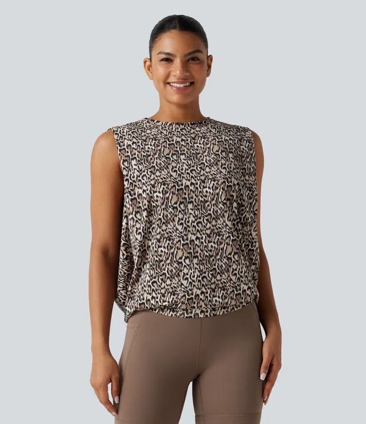 Round Neck Leopard Print Workout Tank Top