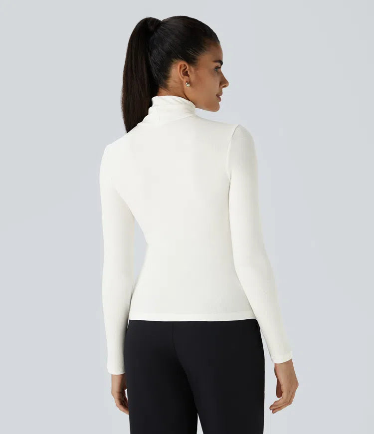 Ribbed Knit High Collar Long Sleeve Casual Top