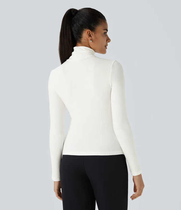 Ribbed Knit High Collar Long Sleeve Casual Top