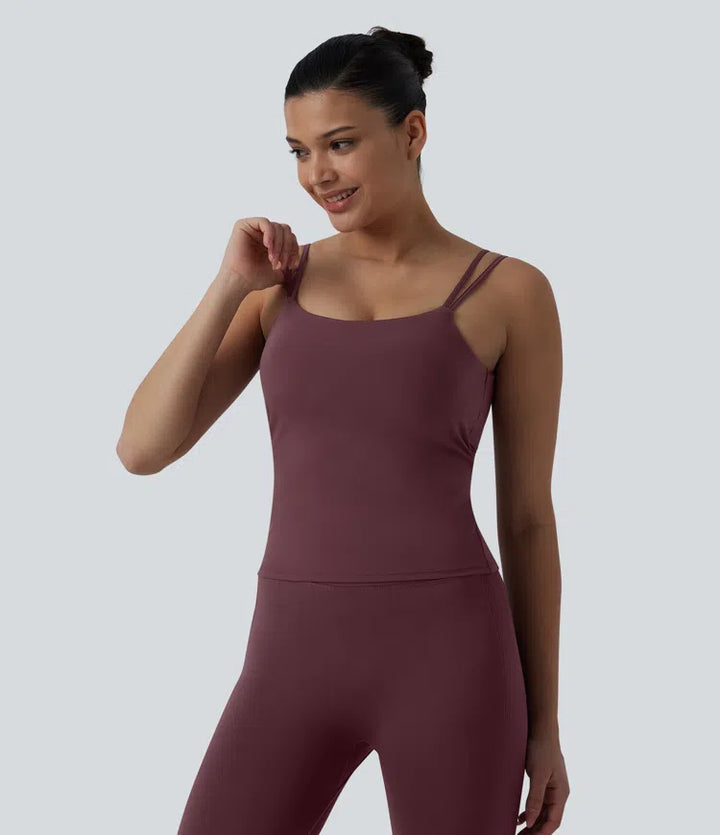 Halara UltraSculpt Double Straps Twisted Backless Cropped Yoga Tank Top-Longer Length