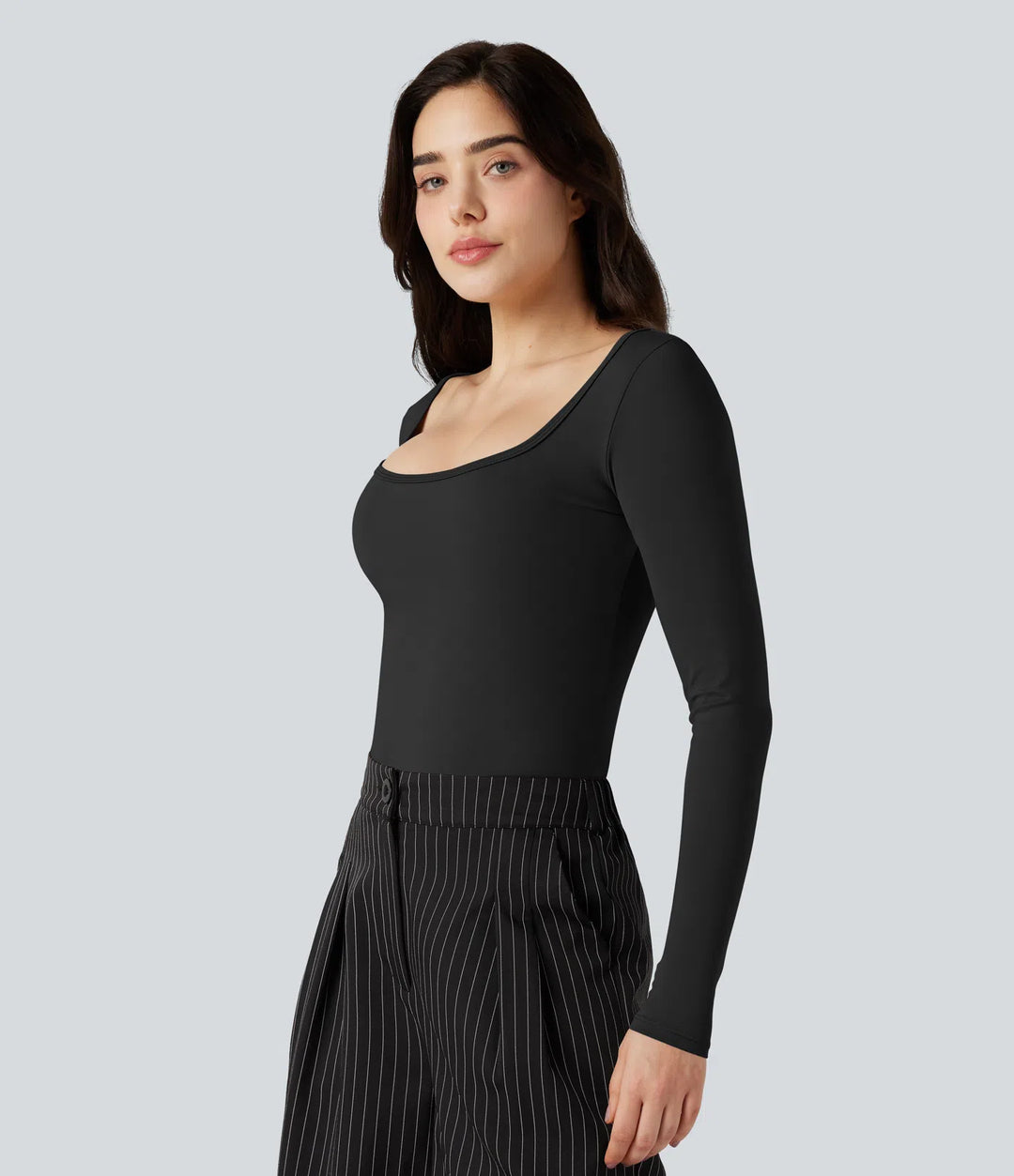 SoftlyZero Airy Scoop Neck Long Sleeve Work T-Shirt