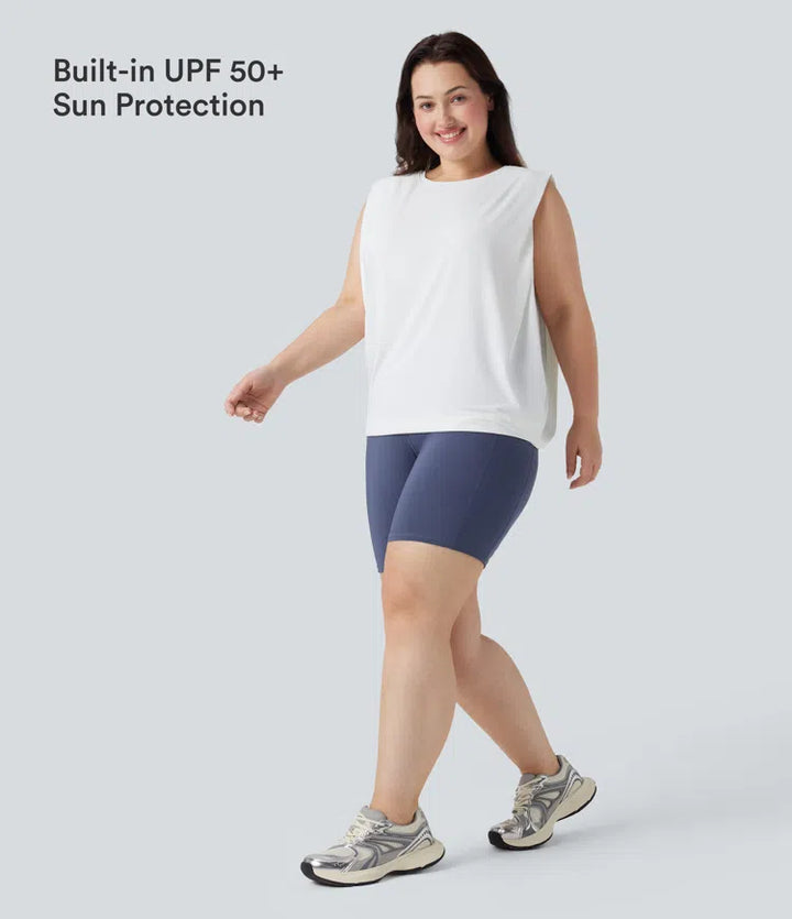Plus Size Round Neck Cool Touch Yoga Tank Top-UPF50+