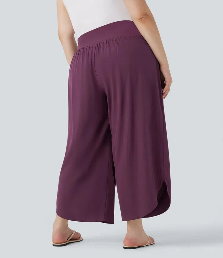 Plus Size Breezeful High Waisted Tummy Control Hem Quick Dry Pants with Pockets