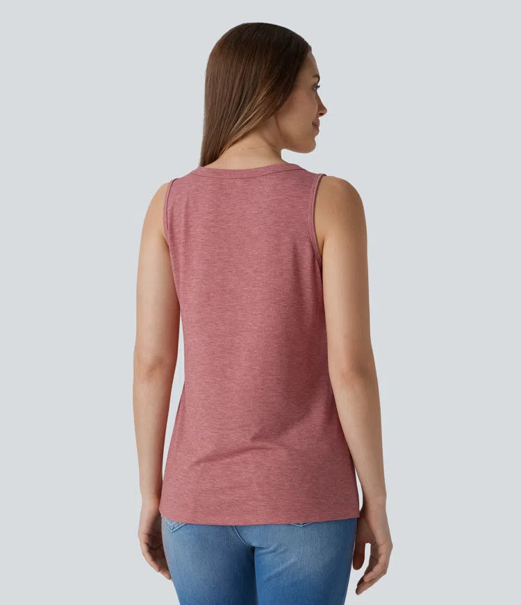 V Neck Sleeveless Decorative Casual Top