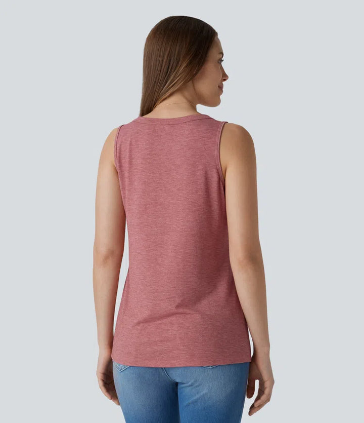 V Neck Sleeveless Decorative Casual Top