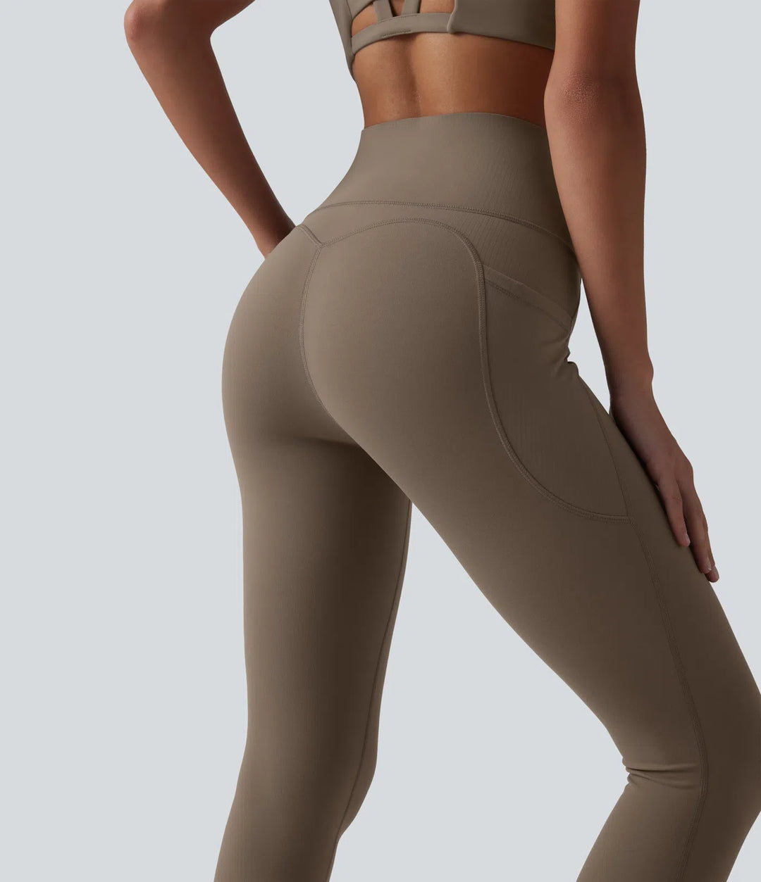 Halara UltraSculpt High Waisted Tummy Control Contrast Ribbed Yoga 7/8 Leggings with Pockets