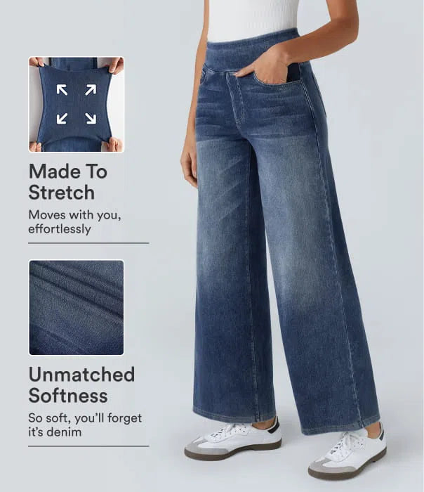 Halara Flex High Waisted Pockets Baggy Wide Leg Washed Casual Jeans