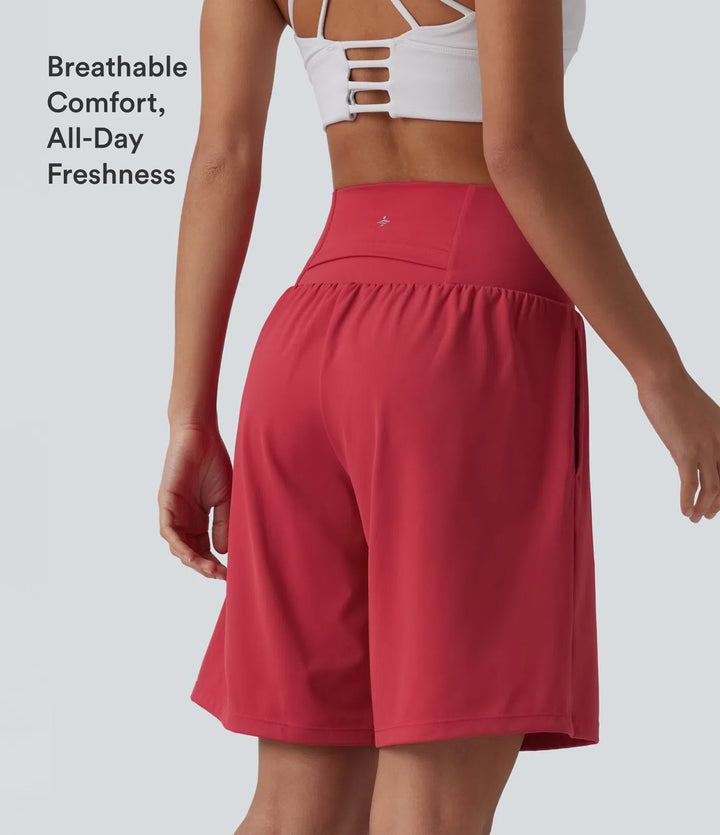 SoftlyZero Airy Super High Waisted 2-in-1 InstantCool Yoga Shorts 9" with Pockets