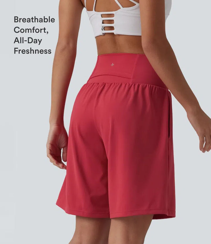 SoftlyZero Airy Super High Waisted 2-in-1 InstantCool Yoga Shorts 9" with Pockets