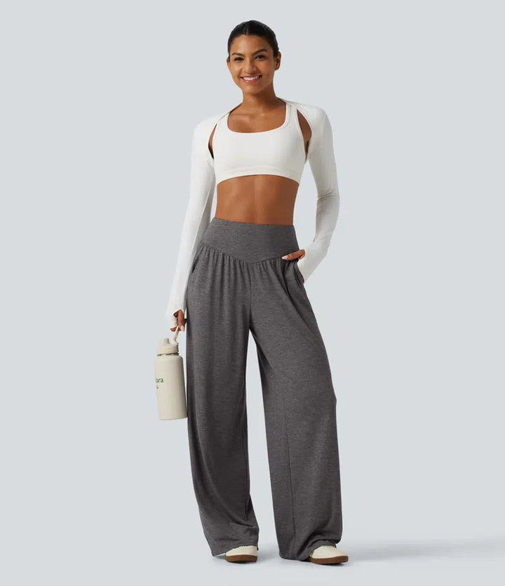 High Waisted Ruched Baggy Yoga Pants with Pockets