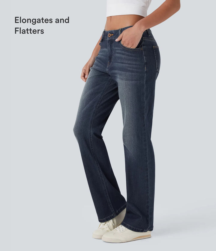 Halara Flex Low Rise Zipper Pockets Washed Casual Bootcut Jeans