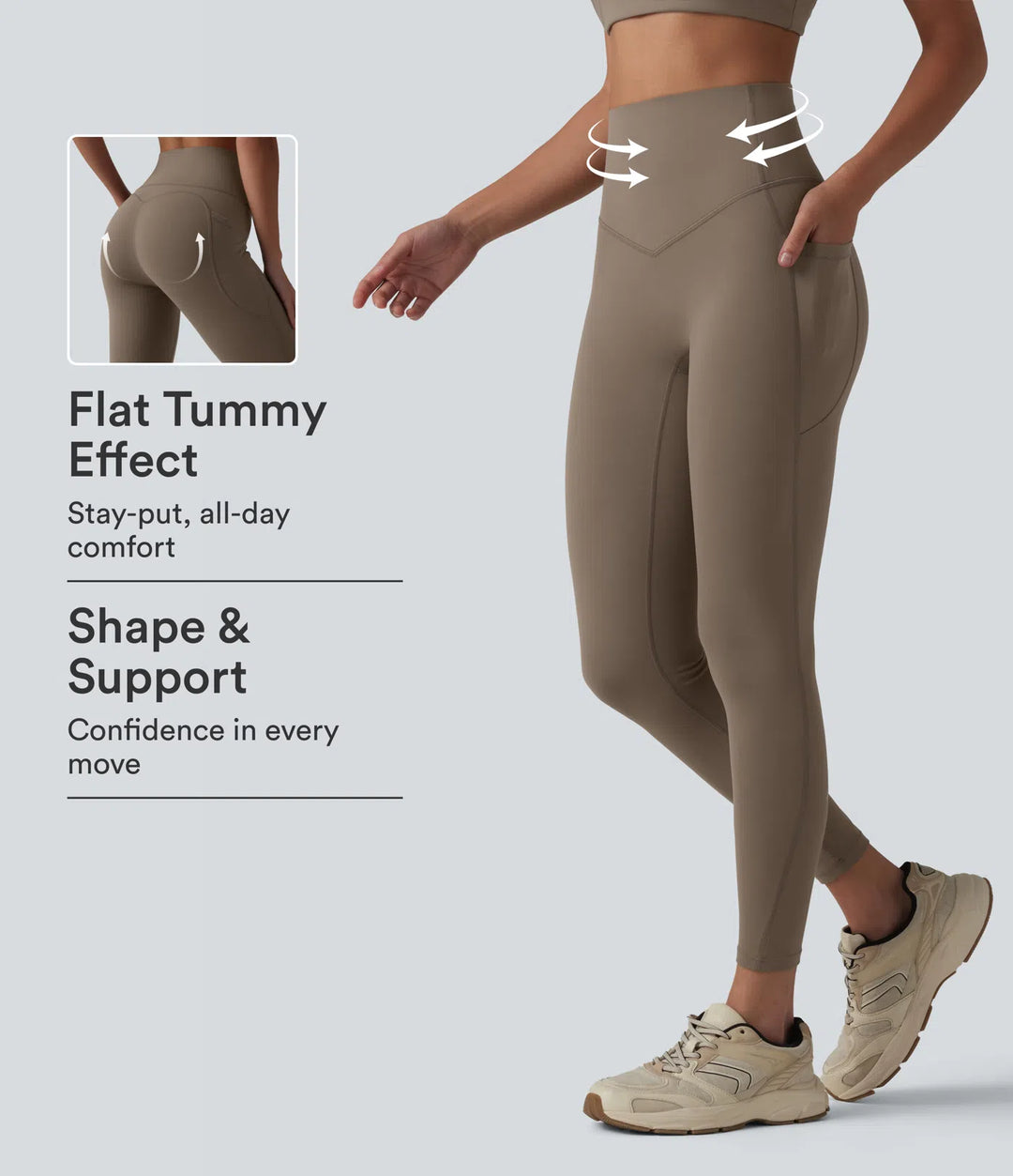 Halara UltraSculpt High Waisted Tummy Control Contrast Ribbed Yoga 7/8 Leggings with Pockets