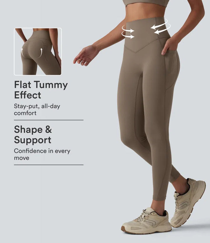 Halara UltraSculpt High Waisted Tummy Control Contrast Ribbed Yoga 7/8 Leggings with Pockets
