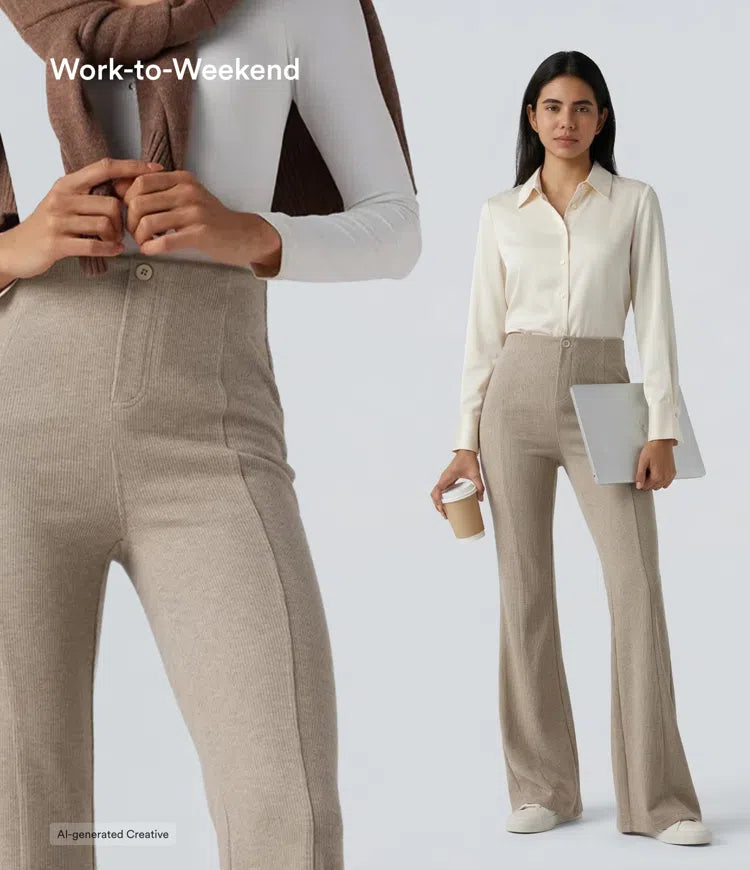 Ribbed High Waisted Tummy Control Casual Flare Pants