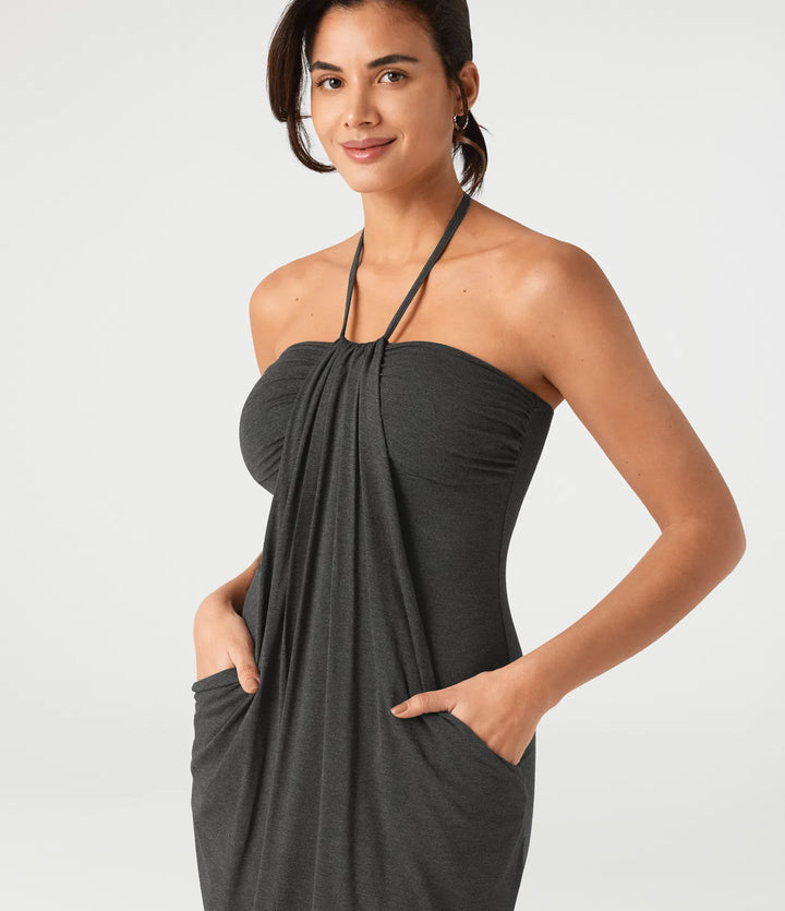 Halter Tie Back Mini Resort Dress with Pockets