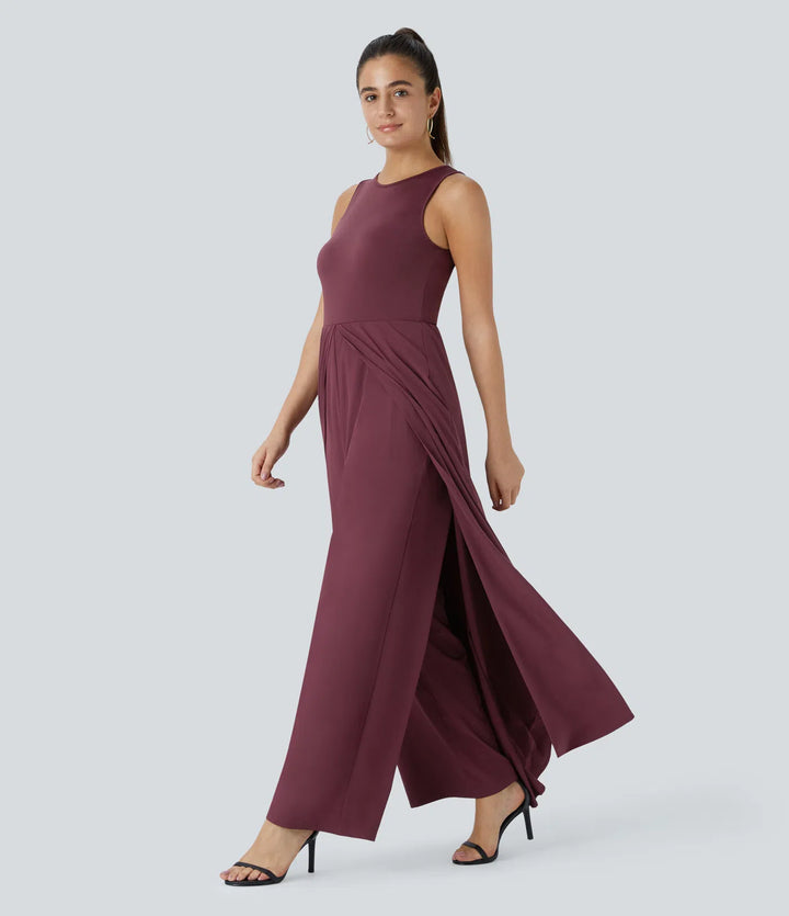 Breezeful Zipper Sleeveless Pocket Contrast Quick Dry Jumpsuit