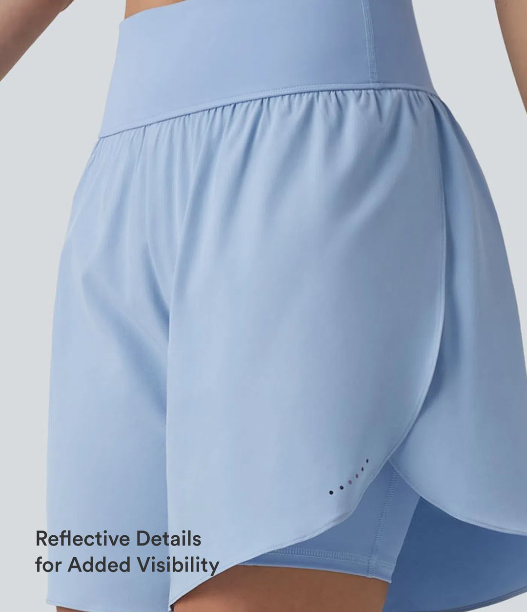 SoftlyZero QuickDry High Waisted Tummy Control Reflective Dots Crossover Hem 2-in-1 Running Shorts 7&