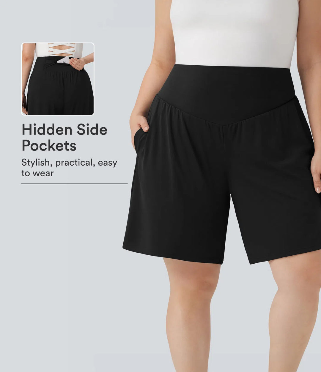 Plus Size SoftlyZero Airy High Waisted InstantCool Yoga Bermuda Shorts with Pockets