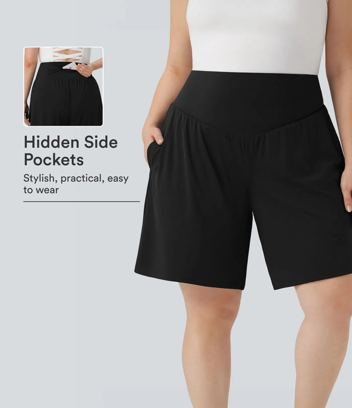 Plus Size SoftlyZero Airy High Waisted InstantCool Yoga Bermuda Shorts with Pockets