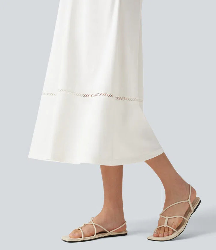 Square Neck Cut Out A-Line Flowy Midi Resort Tank Dress with Pockets