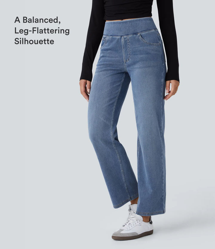 Halara Flex High Waisted Pockets Straight Leg Washed Casual Jeans