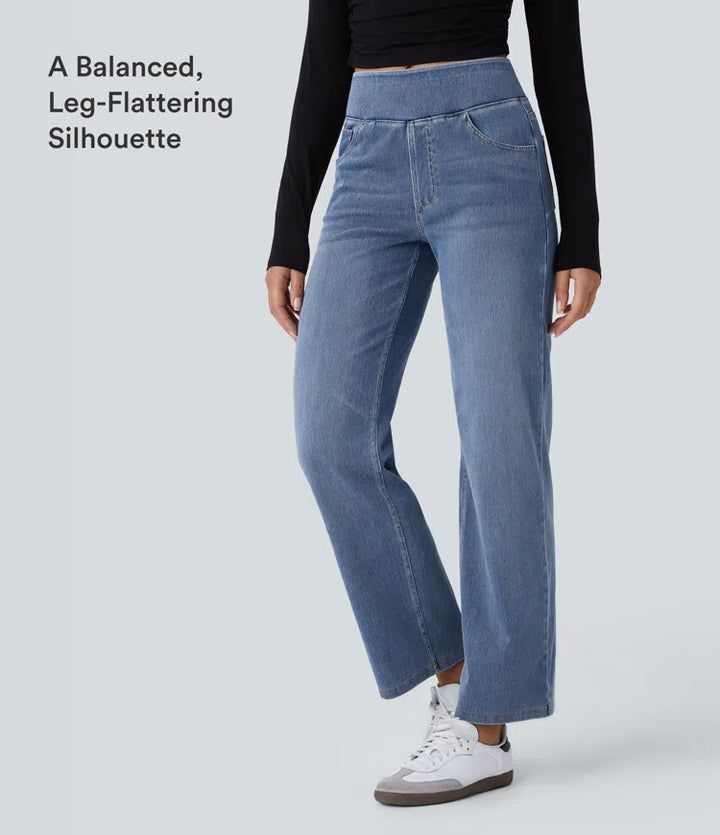 Halara Flex High Waisted Pockets Straight Leg Washed Casual Jeans