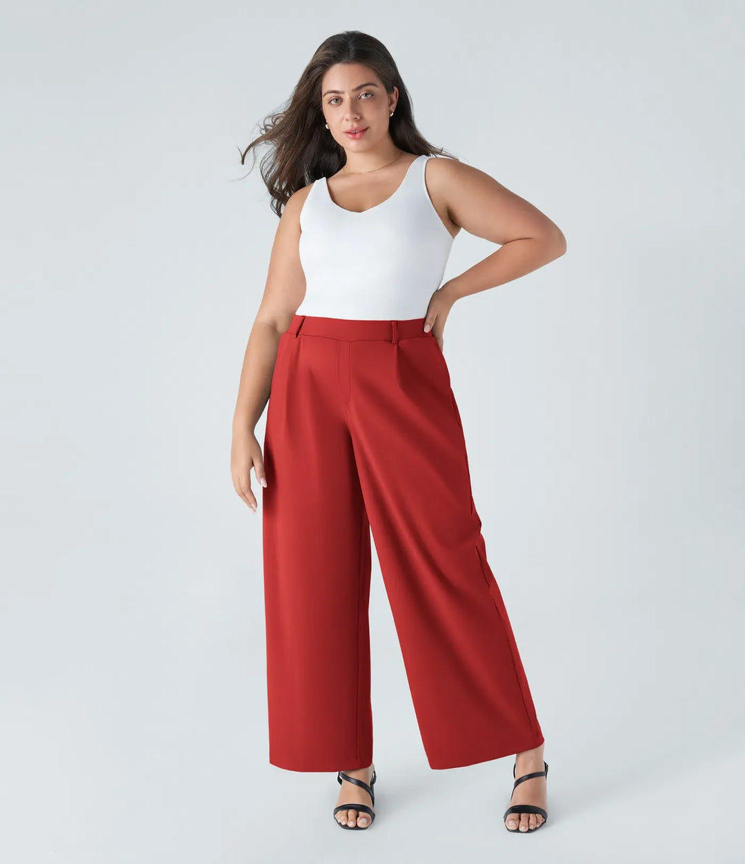 Marlenna Flex DayStretch High Waisted Pocket Straight Leg Work Plus Size Pants