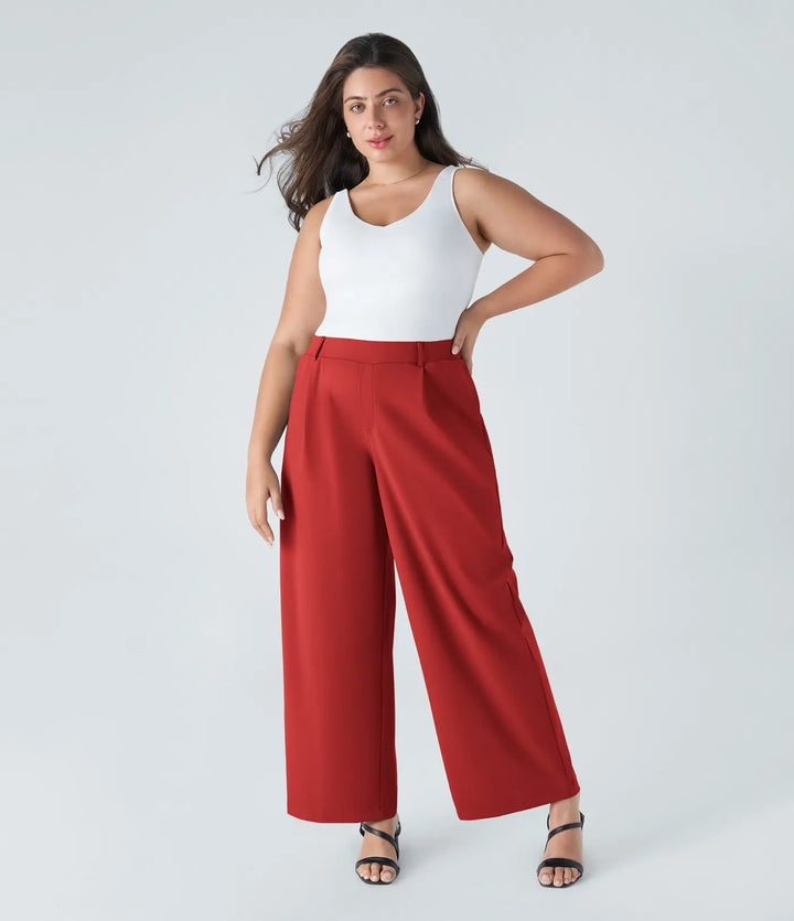 Marlenna Flex DayStretch High Waisted Pocket Straight Leg Work Plus Size Pants