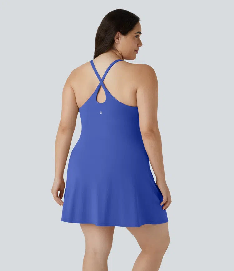 Everyday SoftlyZero Plush Backless 2-in-1 Flare Workout Plus Size Dress-Wannabe-Easy Peezy
