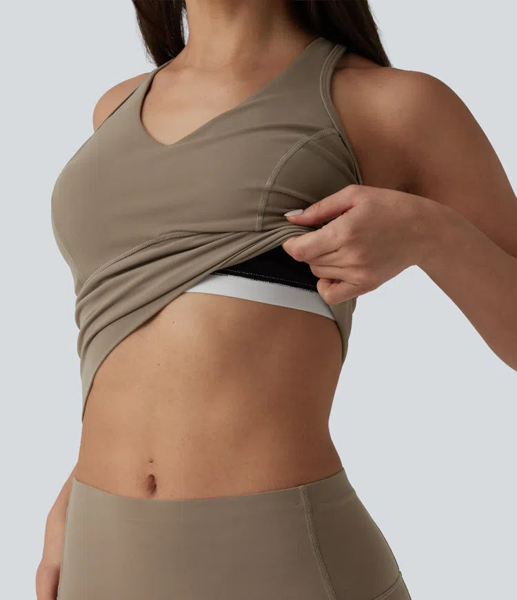 Halara UltraSculpt Medium Support V Neck Racerback Cropped Workout Tank Top