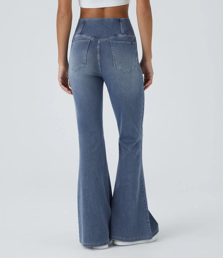 Halara Flex High Waisted Crossover Pocket Washed Casual Flare Jeans