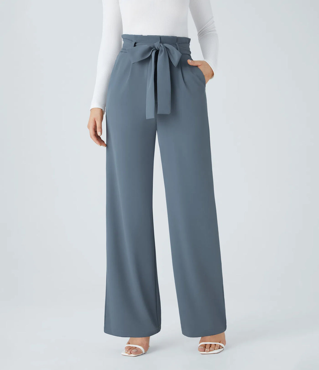 Halara Flex Paper Bag High Waisted Belted Pocket Wide Leg Work Pants