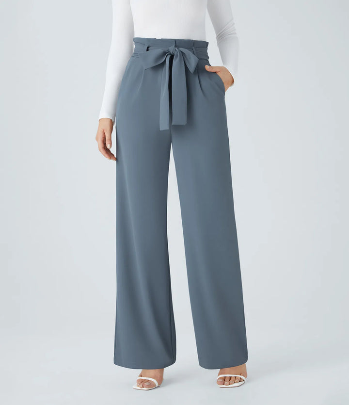 Halara Flex Paper Bag High Waisted Belted Pocket Wide Leg Work Pants