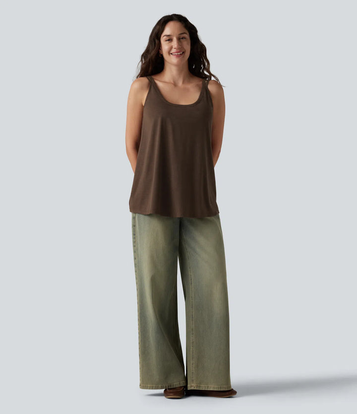 U-Neck Built-in Bra Loose Fit Casual Tank Top