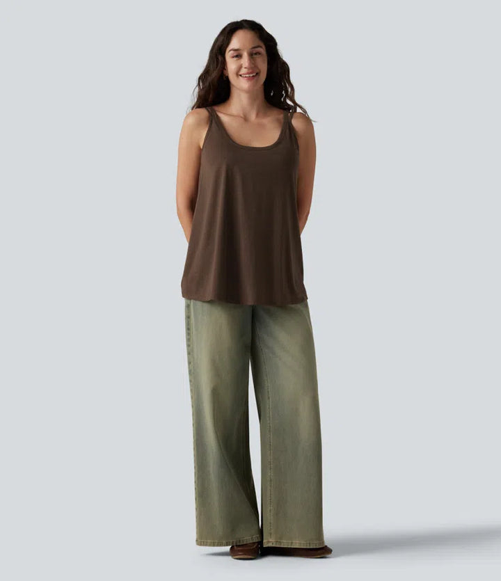 U-Neck Built-in Bra Loose Fit Casual Tank Top
