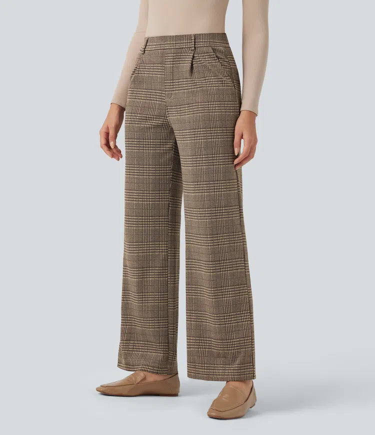 Halara Flex High Waisted Straight Leg Houndstooth Plaid Work Pants with Pockets